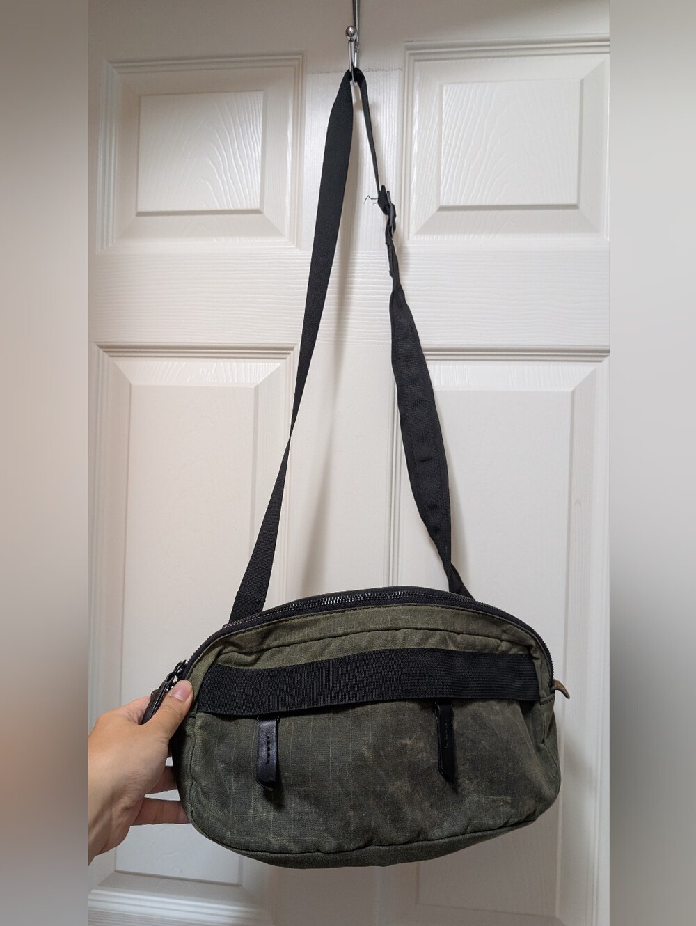 Tanner Goods Canyon Cross Body Pack Green Black Belt Bag Waxed Canvas